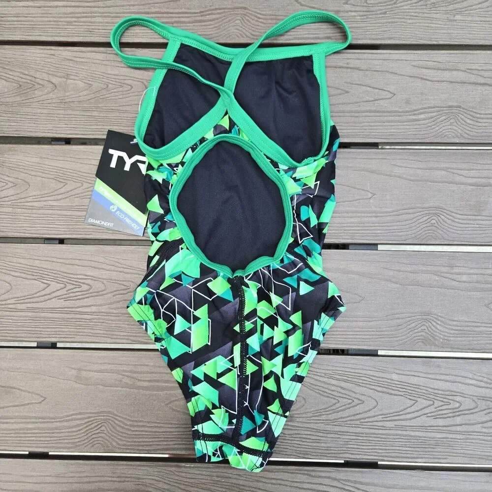 TYR Green Labyrinth DiamondFit 1 Pc Swimsuit, Women's Size 26 NEW